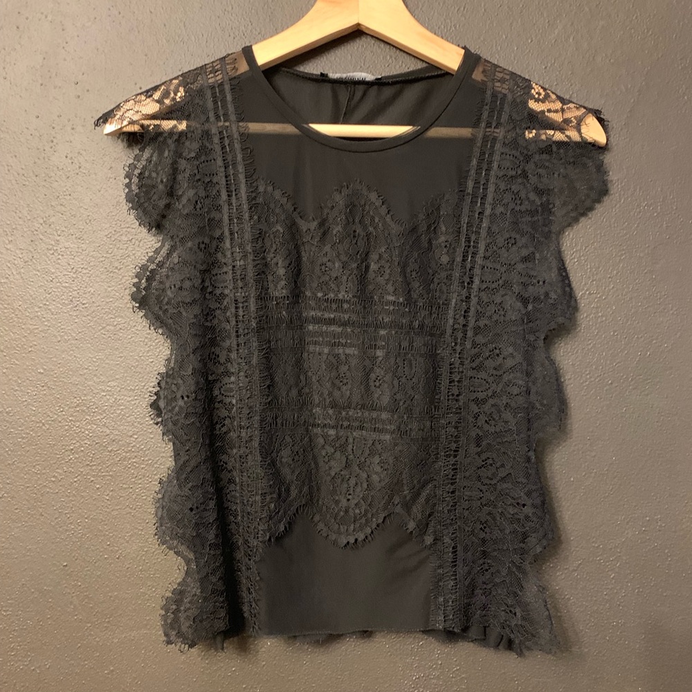 Semi sheer black lace top - Zara